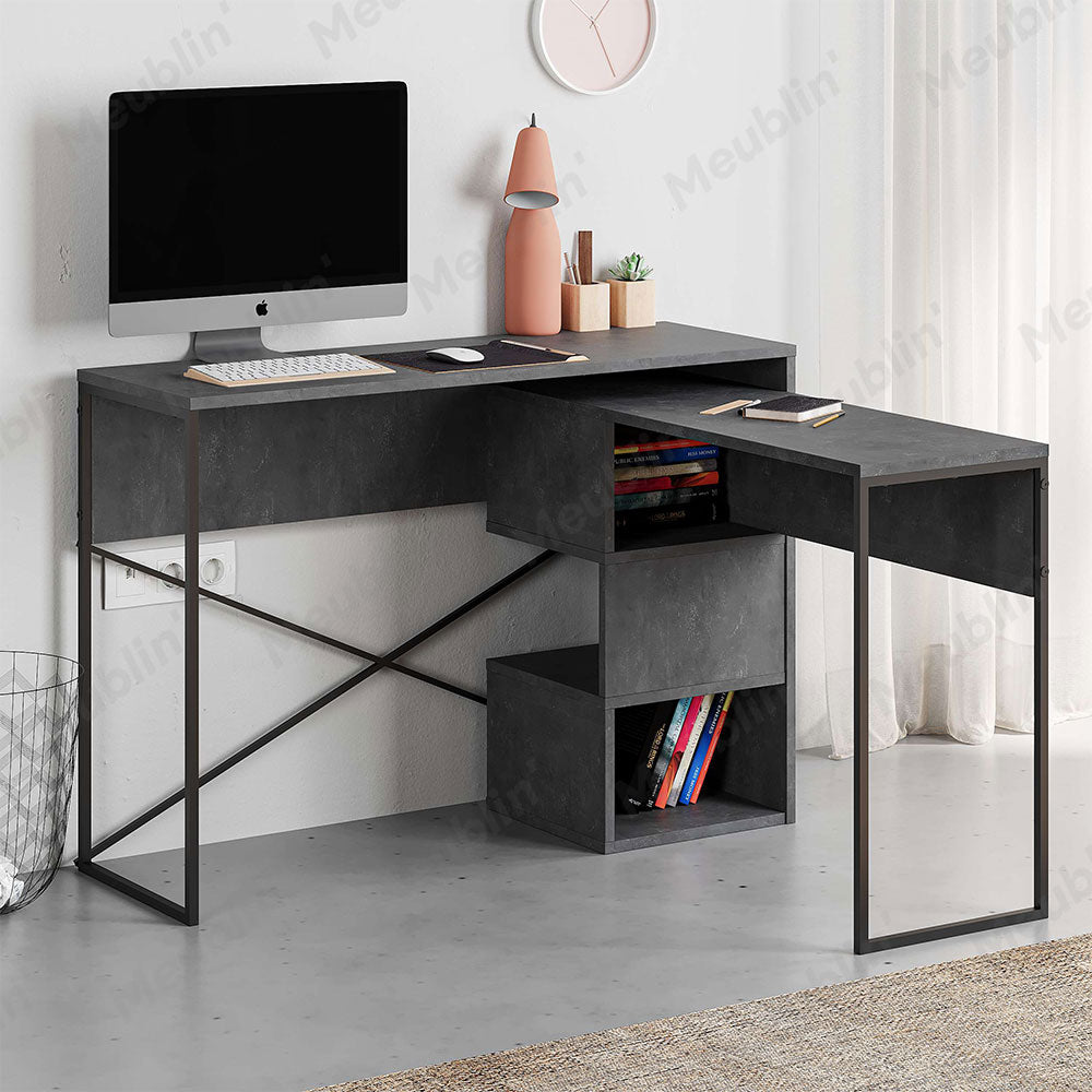 Bureau de travail en bois BADAU 110 cm - Gris Retro