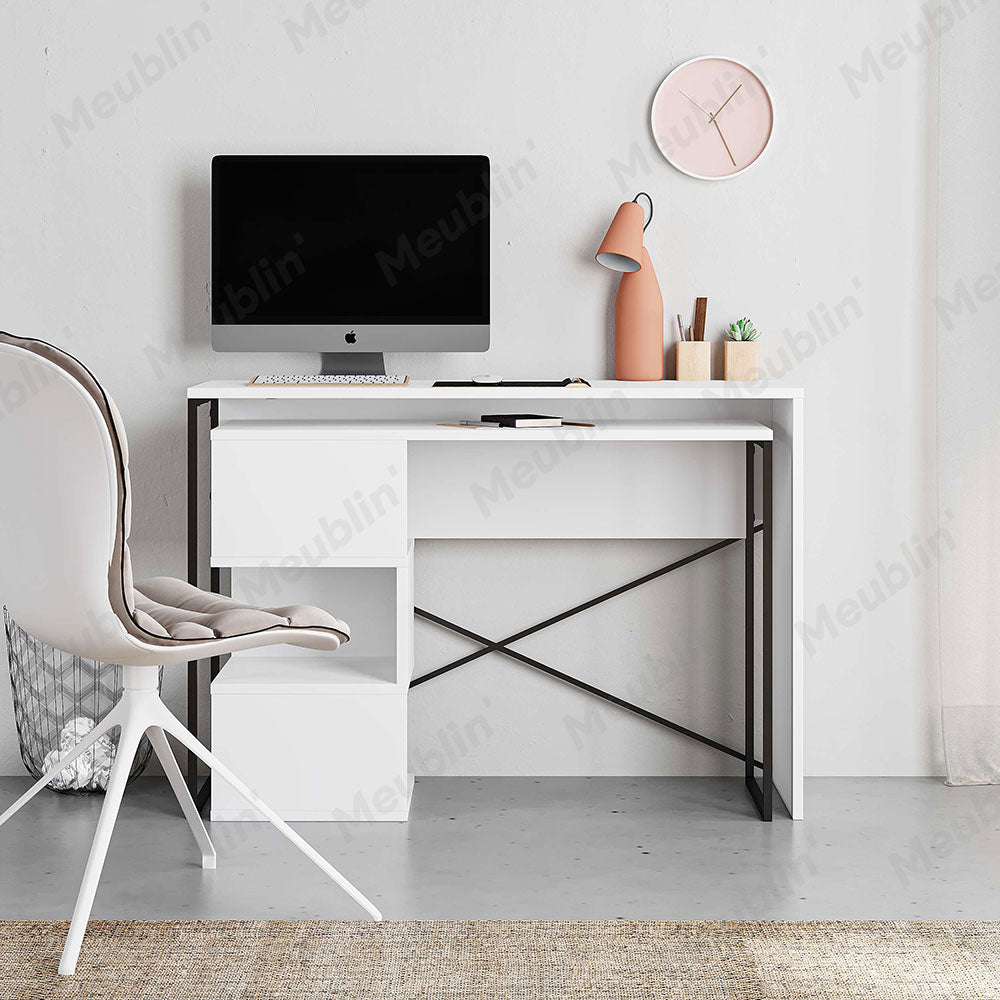 Bureau de travail en bois BADAU 110 cm - Blanc