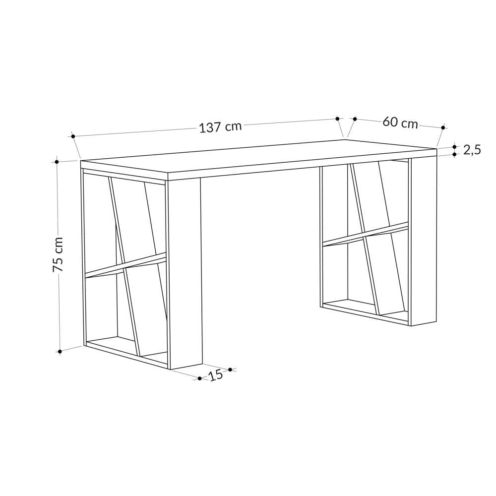 Bureau de travail en bois solide HONEY 137 cm - Marron Noyer et Blanc - Meublin.ma bureau de travail Meublin.ma