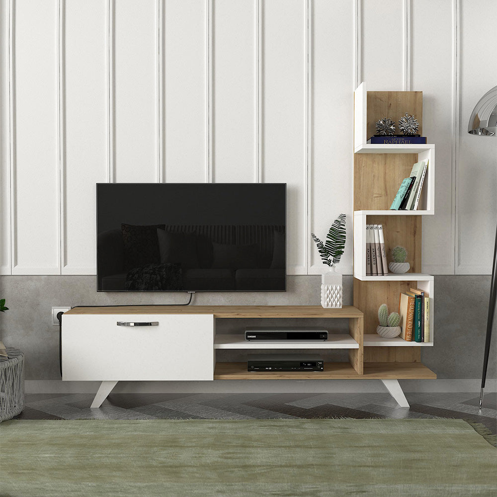 Meuble TV à design moderne CEREN 150 cm - Chêne et blanc - Meublin.ma Meuble TV Meublin.ma