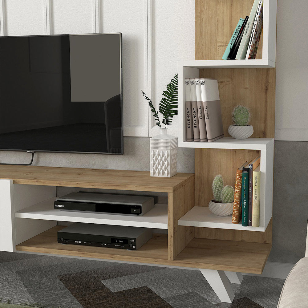 Meuble TV à design moderne CEREN 150 cm - Chêne et blanc - Meublin.ma Meuble TV Meublin.ma