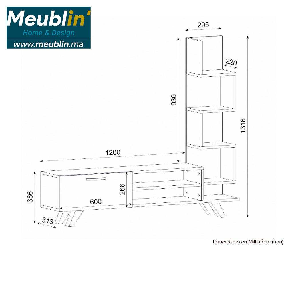 Meuble TV à design moderne CEREN 150 cm - Chêne et blanc - Meublin.ma Meuble TV Meublin.ma