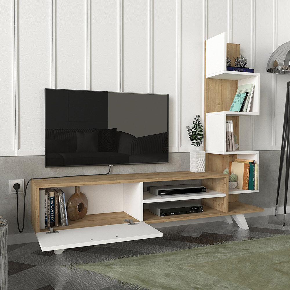 Meuble TV à design moderne CEREN 150 cm - Chêne et blanc - Meublin.ma Meuble TV Meublin.ma