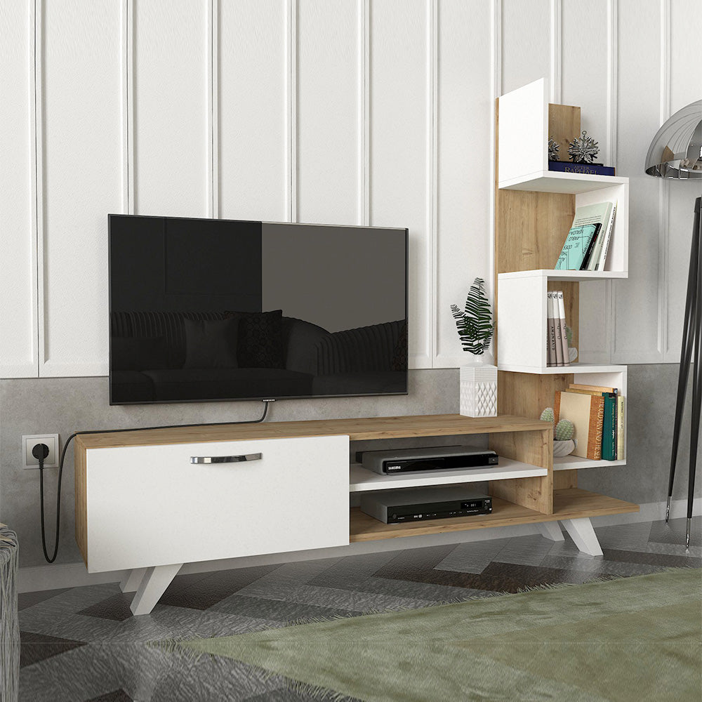 Meuble TV à design moderne CEREN 150 cm - Chêne et blanc - Meublin.ma Meuble TV Meublin.ma