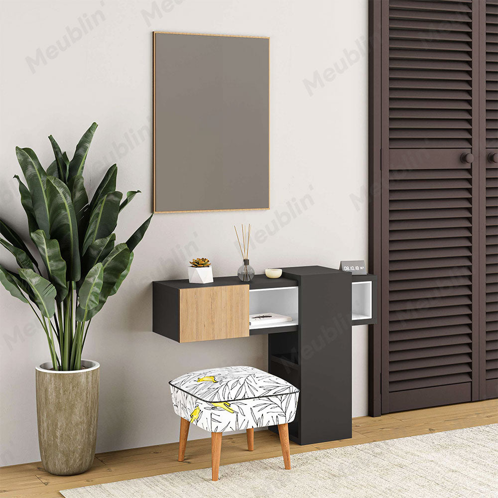 Console coiffeuse EFES 100 cm avec miroir - Gris et Chêne