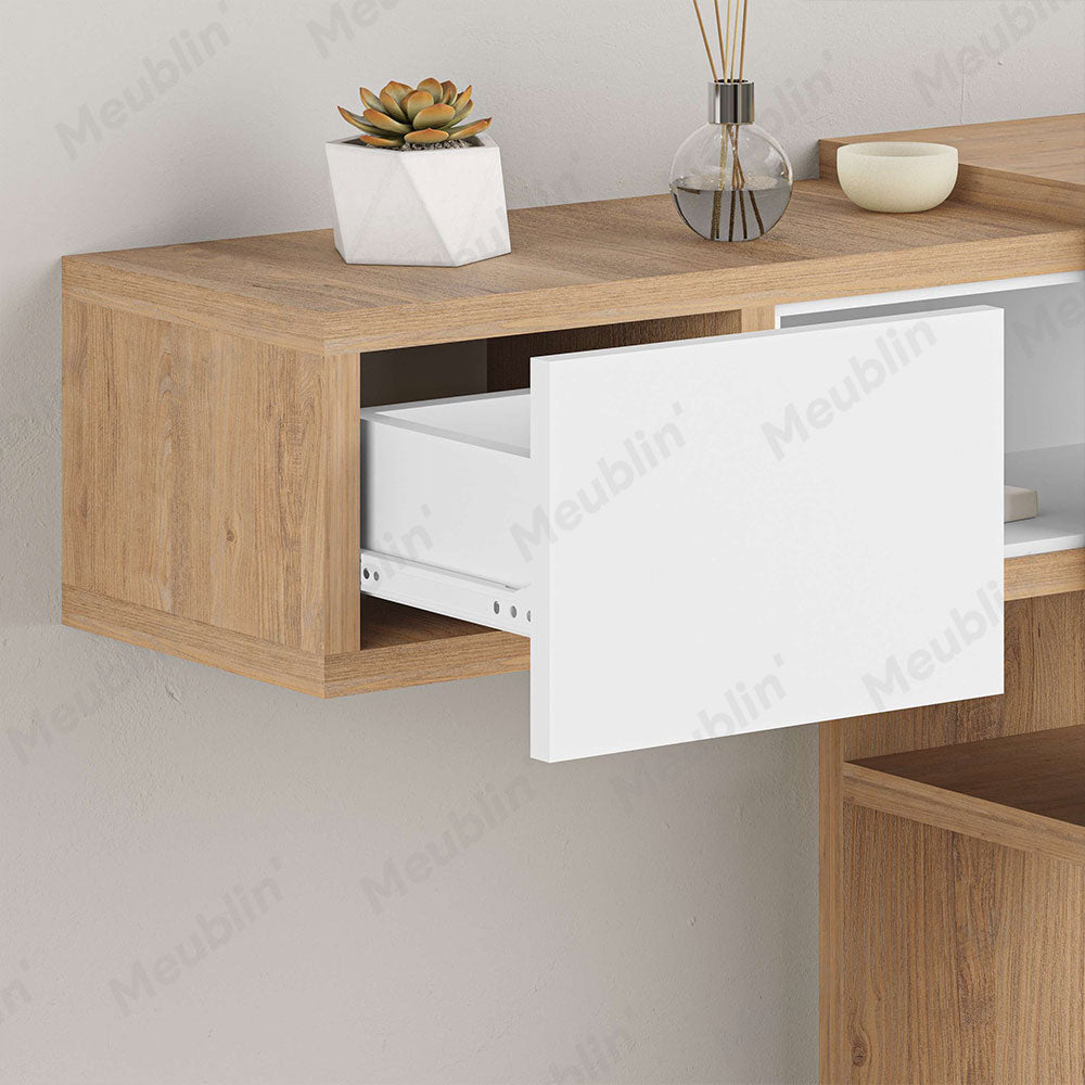 Console coiffeuse EFES 100 cm avec miroir - Chêne et Blanc