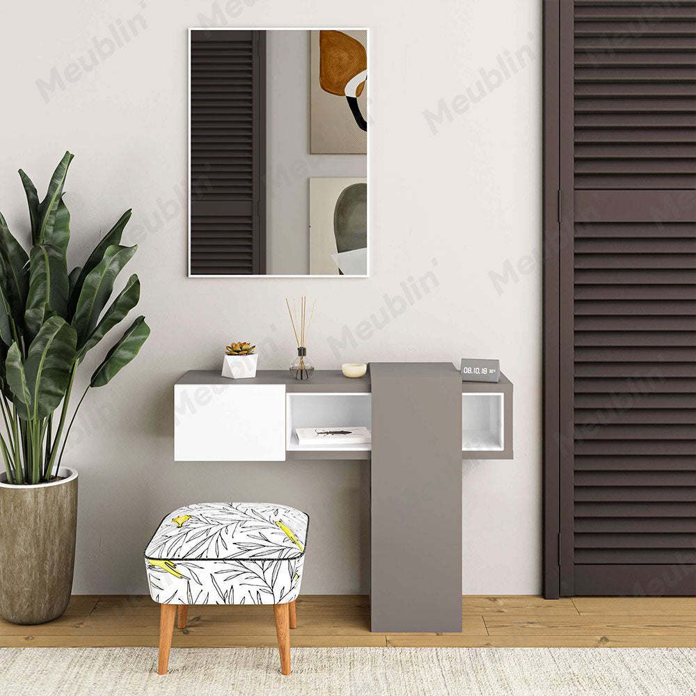 Console coiffeuse EFES 100 cm avec miroir - Cappuccino et blanc