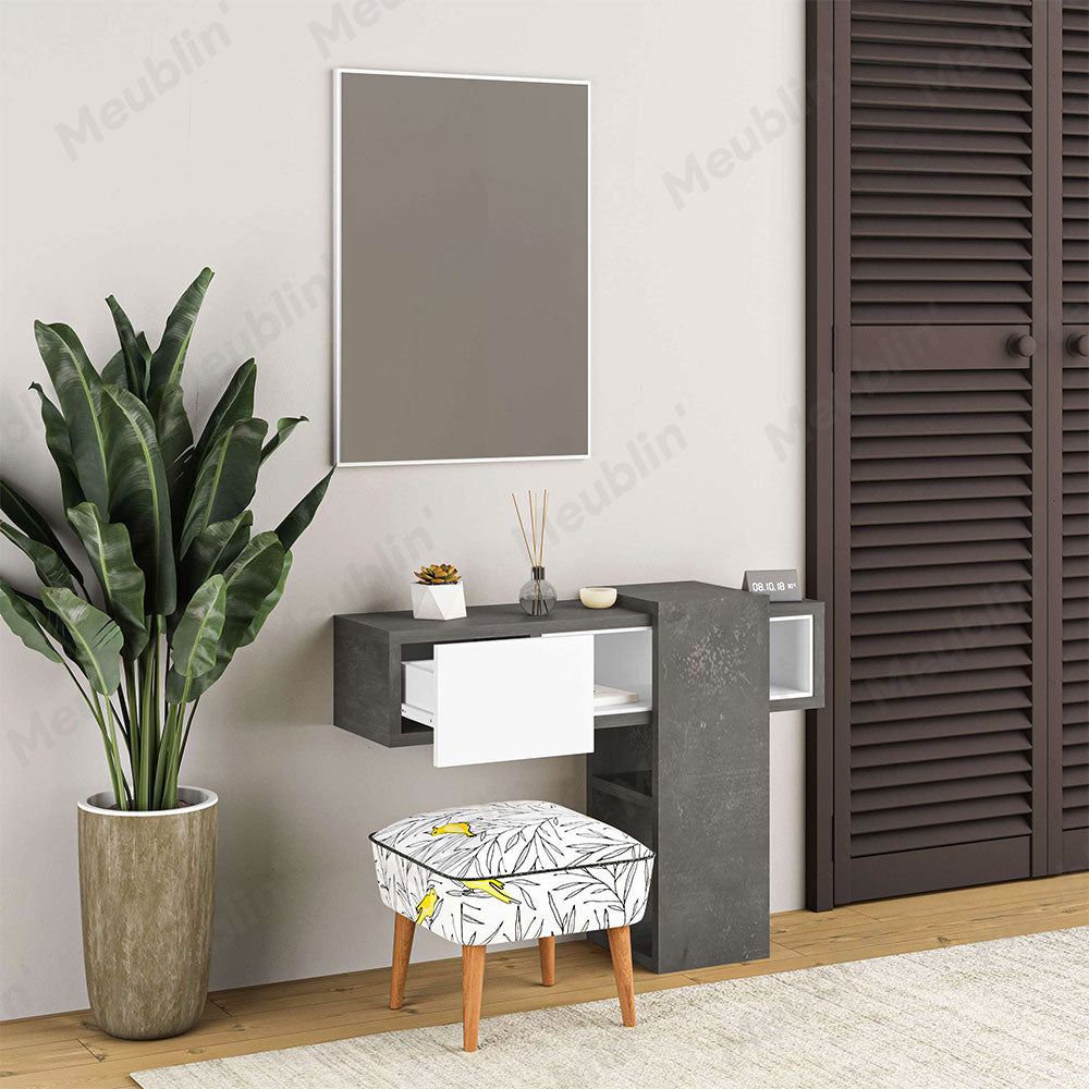 Console coiffeuse EFES 100 cm avec miroir - Gris Retro et Blanc