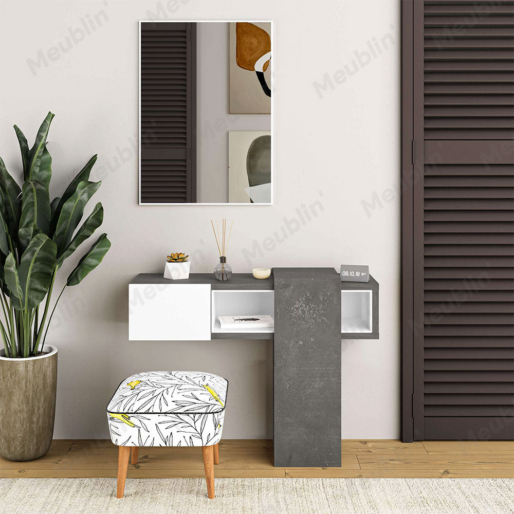 Console coiffeuse EFES 100 cm avec miroir - Gris Retro et Blanc