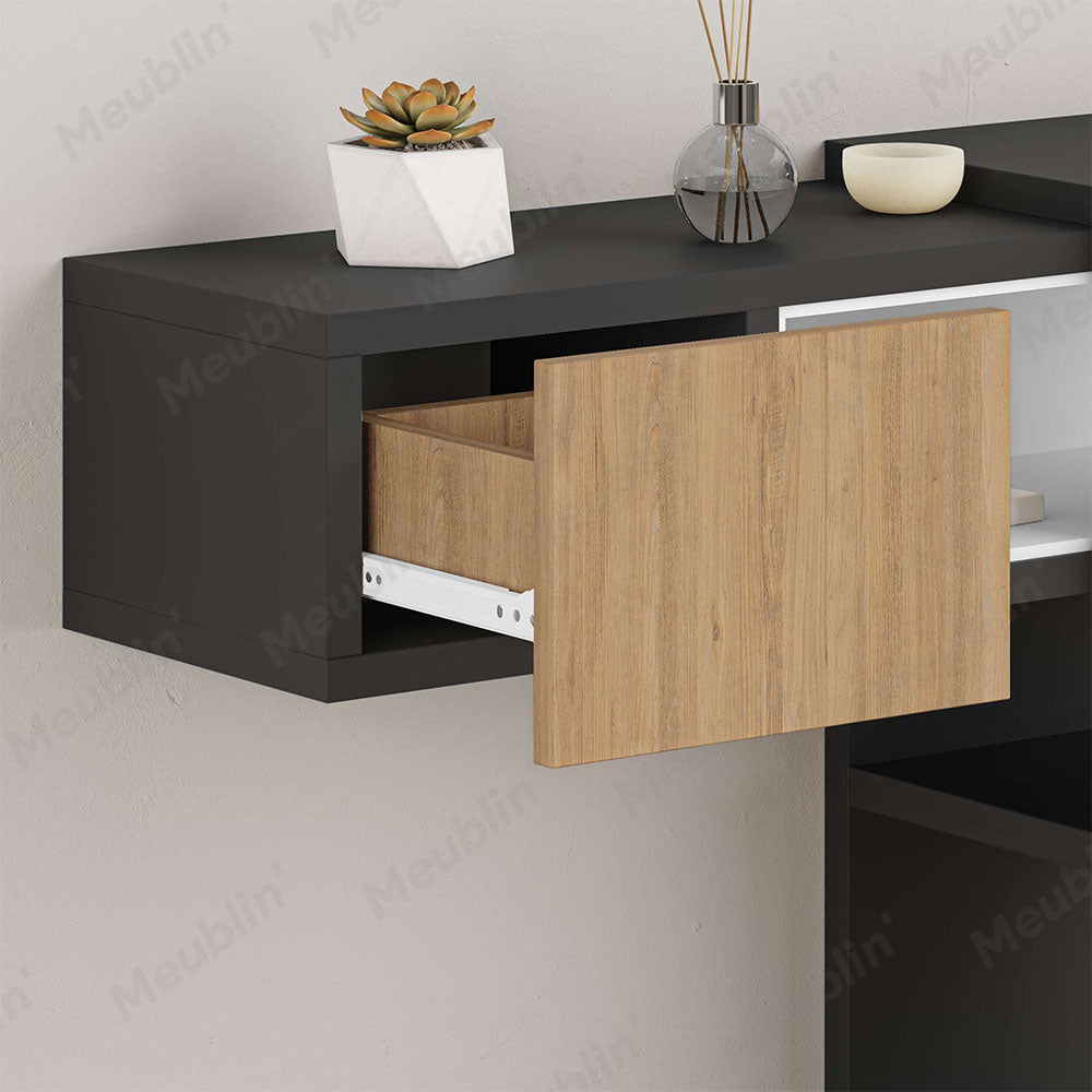 Console coiffeuse EFES 100 cm avec miroir - Gris et Chêne