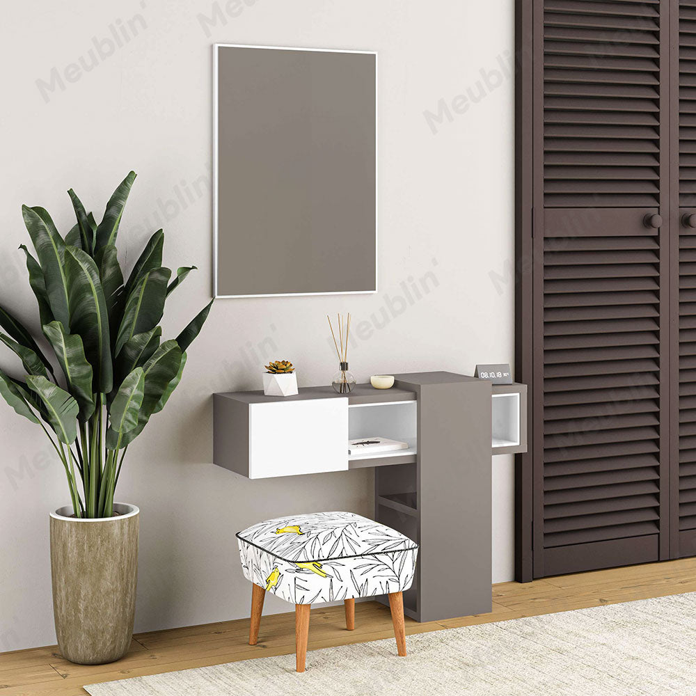 Console coiffeuse EFES 100 cm avec miroir - Cappuccino et blanc