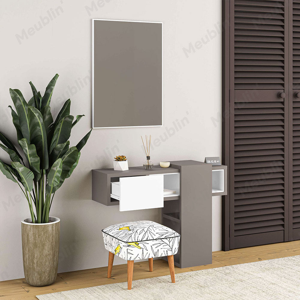 Console coiffeuse EFES 100 cm avec miroir - Cappuccino et blanc