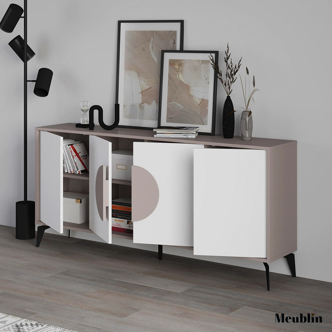Console GORA 180 cm - Bahut de rangement - Cappuccino et Blanc