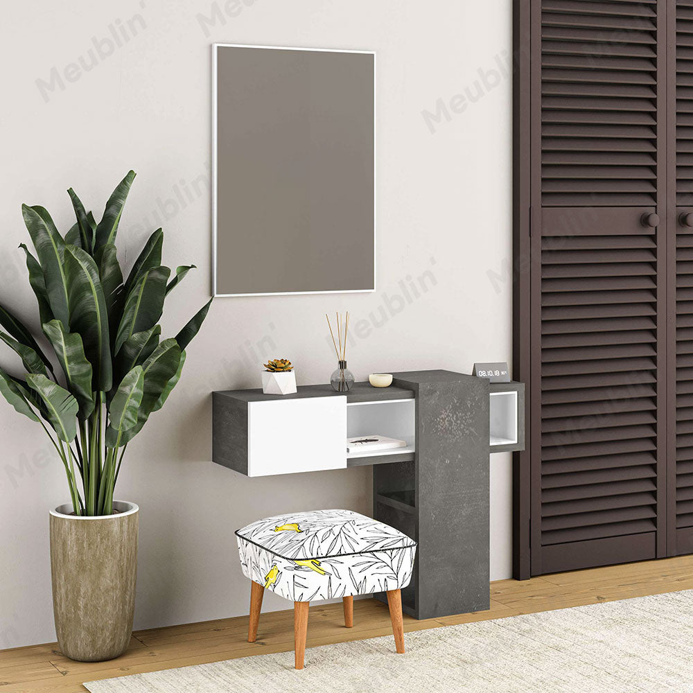 Console coiffeuse EFES 100 cm avec miroir - Gris Retro et Blanc