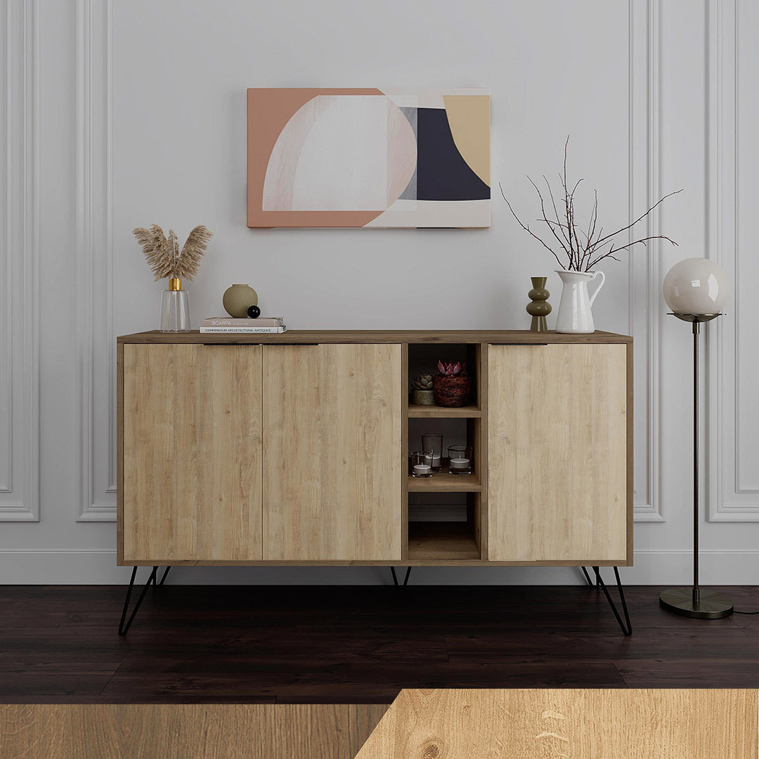 Console CLARA 142 cm - Buffet et Bahut de rangement - Noyer et Chêne