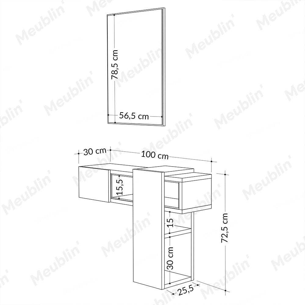 Console coiffeuse EFES 100 cm avec miroir - Gris et Chêne