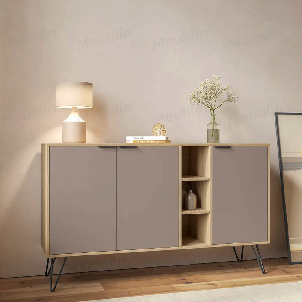 Console CLARA 142 cm - Buffet et Bahut de rangement - Chêne et Beige