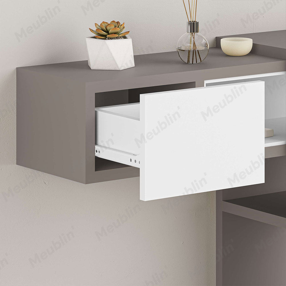 Console coiffeuse EFES 100 cm avec miroir - Cappuccino et blanc