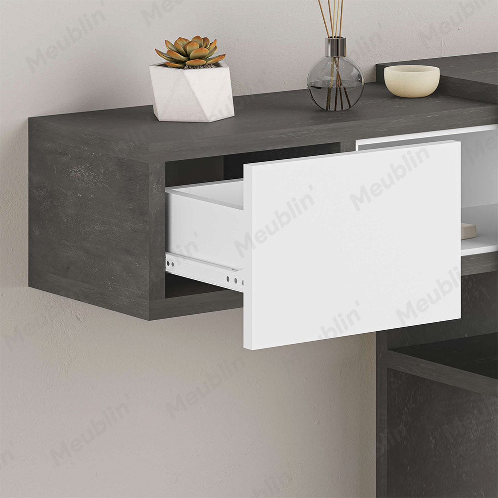 Console coiffeuse EFES 100 cm avec miroir - Gris Retro et Blanc