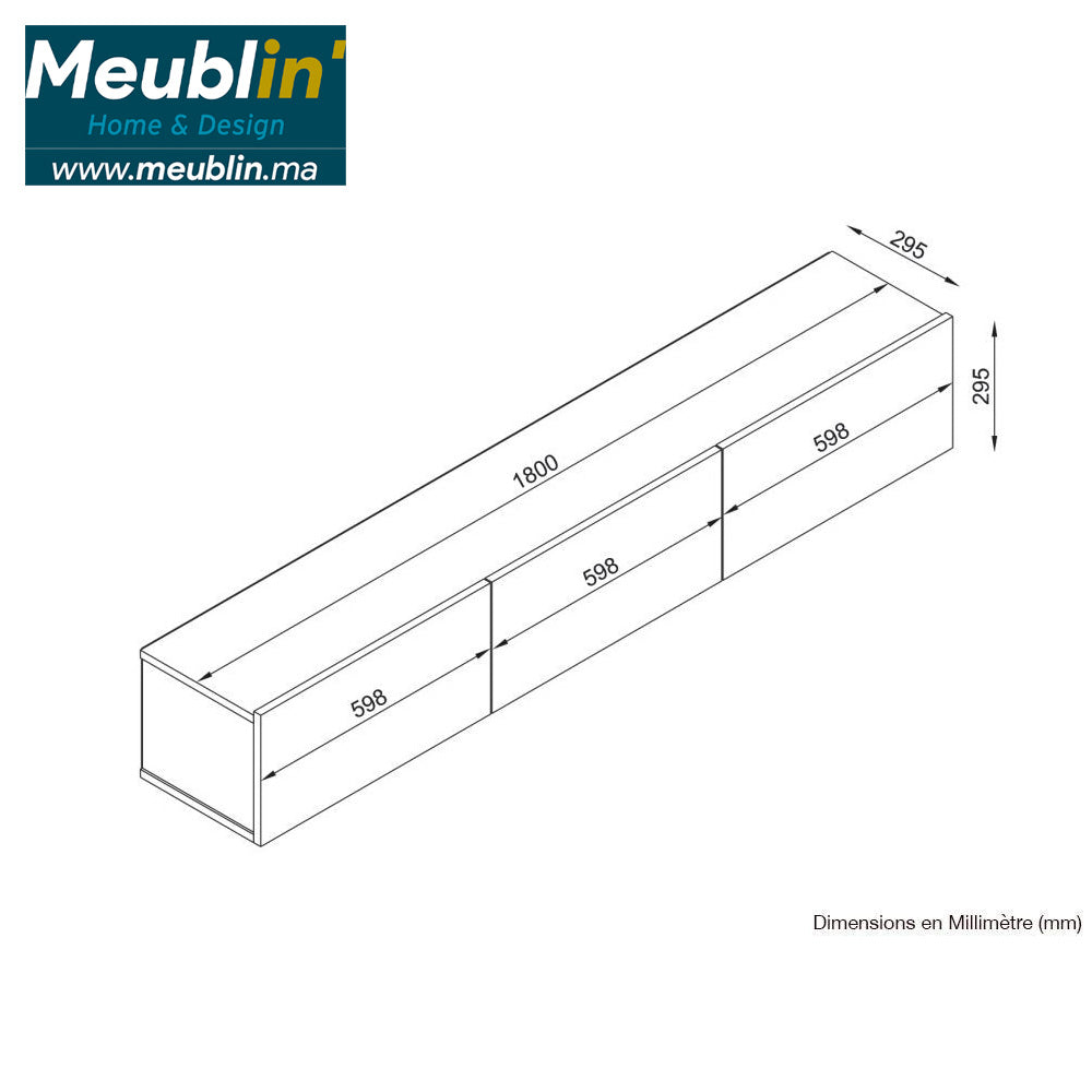 Meuble TV design suspendu DAMLA 180 cm - Chêne YUNUS - Meublin.ma Meuble TV Meublin.ma