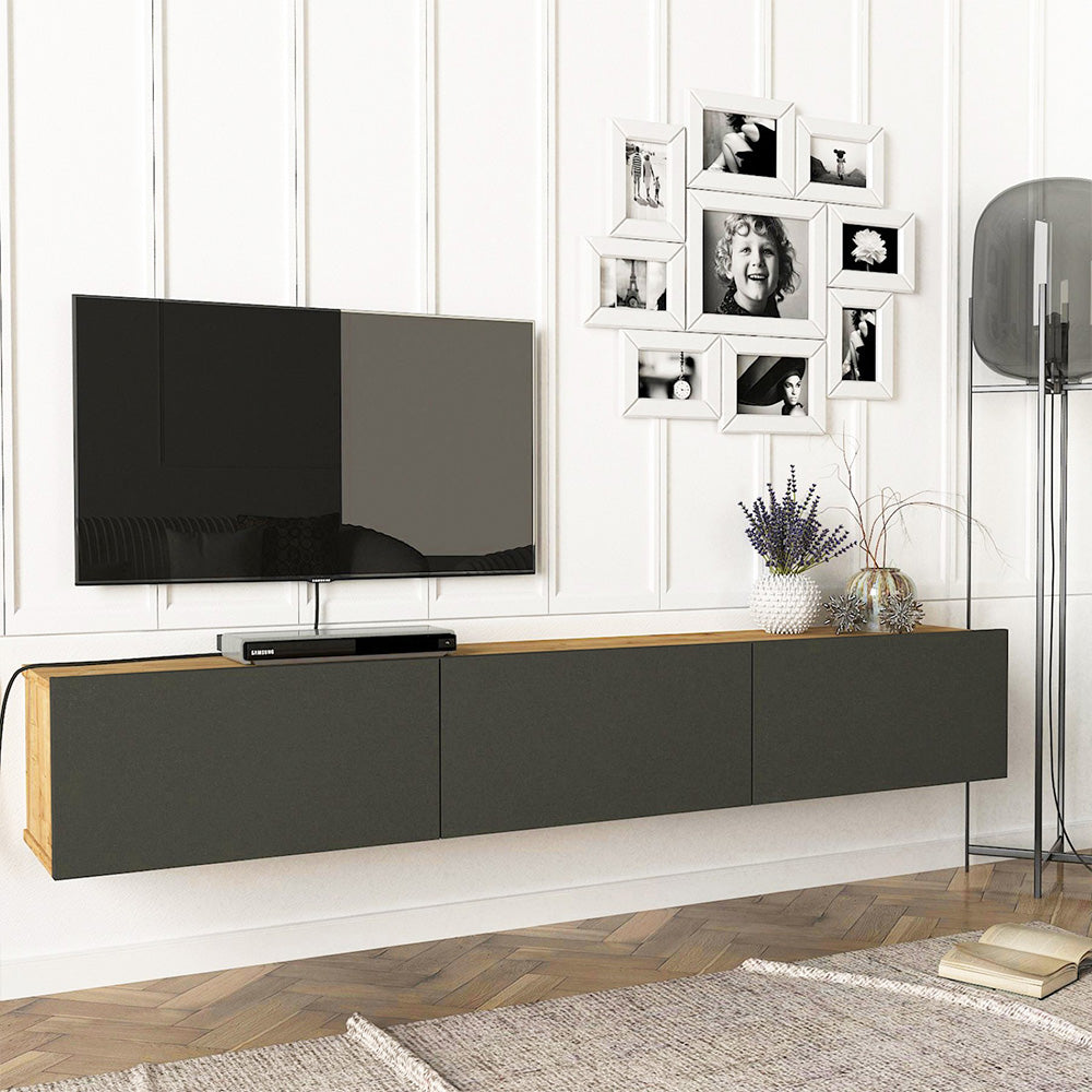 Meuble TV design suspendu DAMLA 180 cm - Chêne et gris anthracite - Meublin.ma Meuble TV Meublin.ma