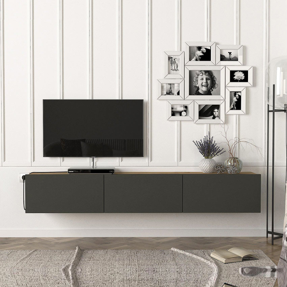 Meuble TV design suspendu DAMLA 180 cm - Chêne et gris anthracite - Meublin.ma Meuble TV Meublin.ma