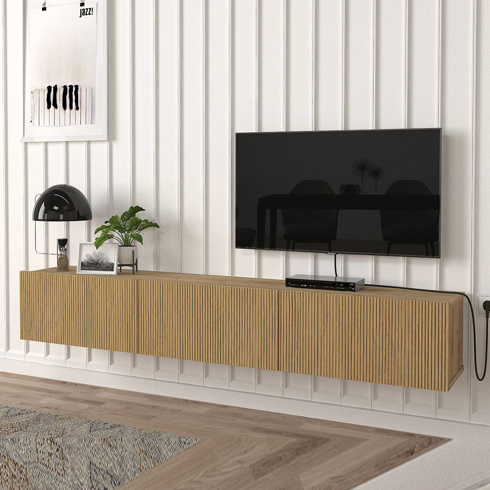 Meuble TV design suspendu DAMLA 180 cm - Chêne YUNUS - Meublin.ma Meuble TV Meublin.ma