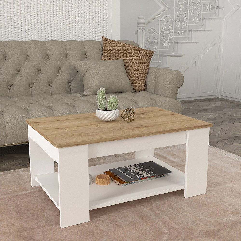 Pack PALDIMA - Meuble TV suspendu et Table basse - Blanc et chêne - Meublin.ma Meuble TV Meublin.ma