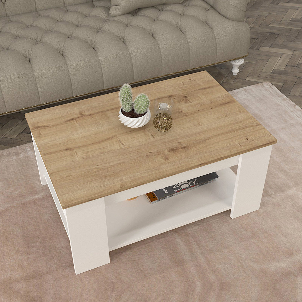 Pack DIMAREN - Meuble TV et Table basse - Blanc et chêne - Meublin.ma Meuble TV Meublin.ma