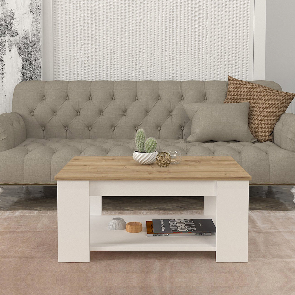 Pack PALDIMA - Meuble TV suspendu et Table basse - Blanc et chêne - Meublin.ma Meuble TV Meublin.ma