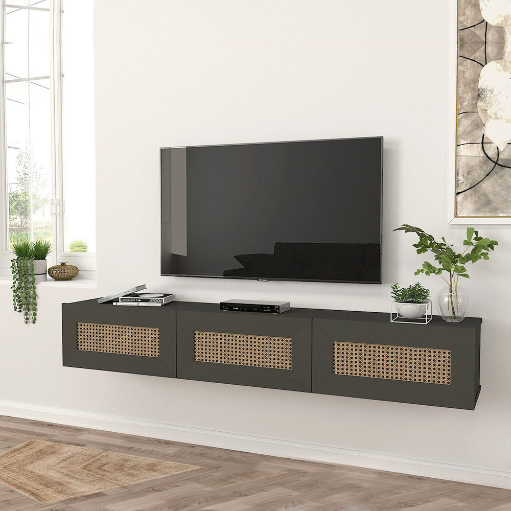 Meuble TV design suspendu DIMONA 180 cm - Gris anthracite à motifs - Meublin.ma Meuble TV Meublin.ma