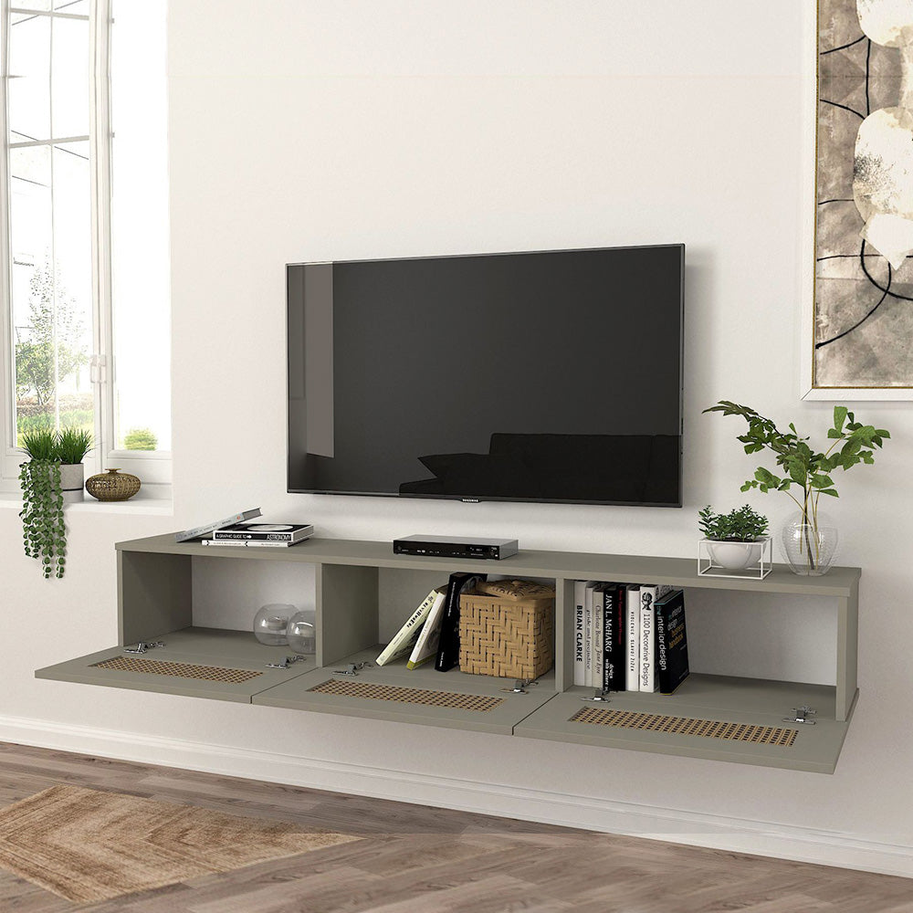 Meuble TV à design suspendu DIMONA 180 cm - Gris argenté à motifs - Meublin.ma Meuble TV Meublin.ma