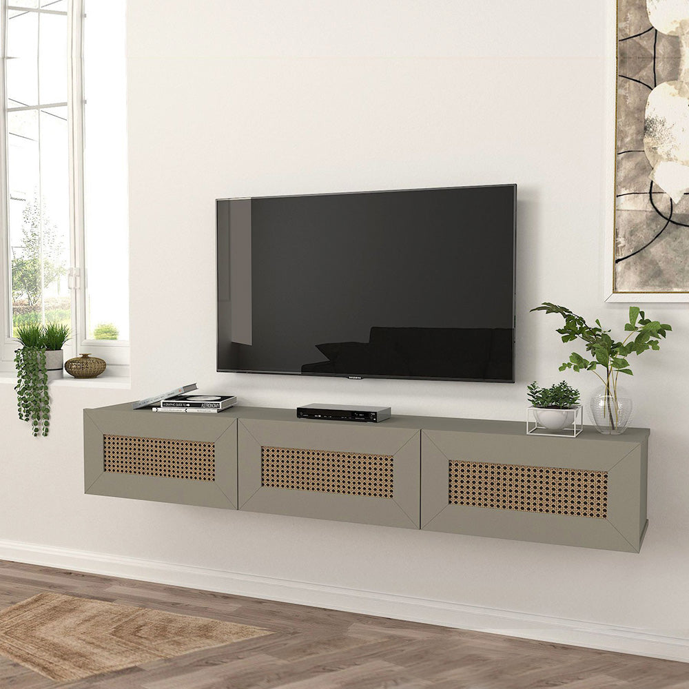 Meuble TV à design suspendu DIMONA 180 cm - Gris argenté à motifs - Meublin.ma Meuble TV Meublin.ma