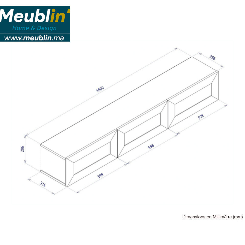 Meuble TV design suspendu DIMONA 180 cm - Gris anthracite à motifs - Meublin.ma Meuble TV Meublin.ma