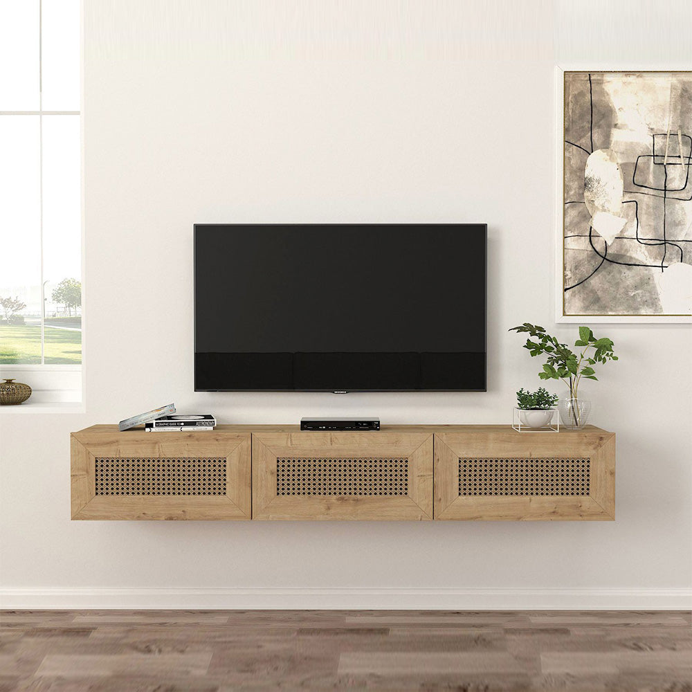 Meuble TV à design suspendu DIMONA 180 cm - Chêne à motifs - Meublin.ma Meuble TV Meublin.ma