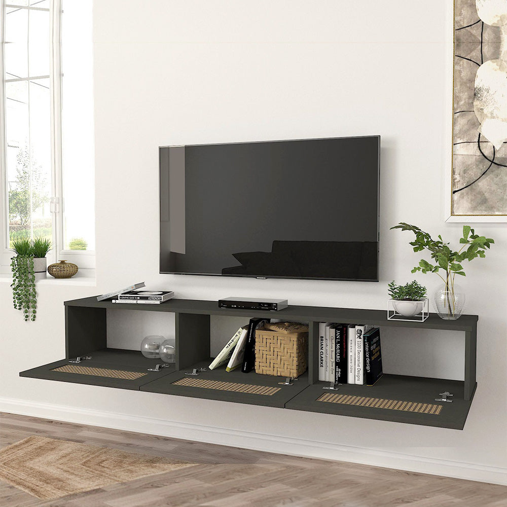 Meuble TV design suspendu DIMONA 180 cm - Gris anthracite à motifs - Meublin.ma Meuble TV Meublin.ma