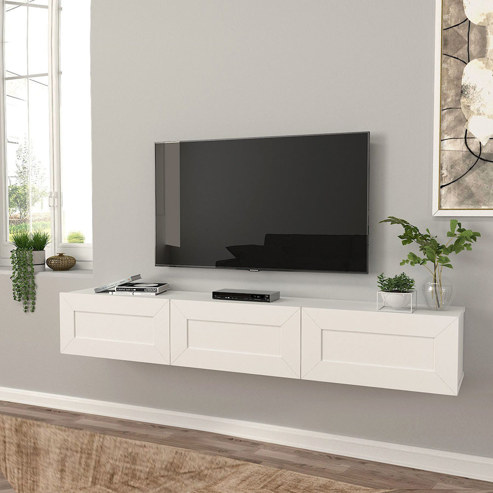 Meuble TV à design suspendu DIMONA 180 cm - Blanc classique - Meublin.ma Meuble TV Meublin.ma