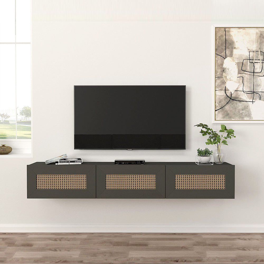 Meuble TV design suspendu DIMONA 180 cm - Gris anthracite à motifs - Meublin.ma Meuble TV Meublin.ma