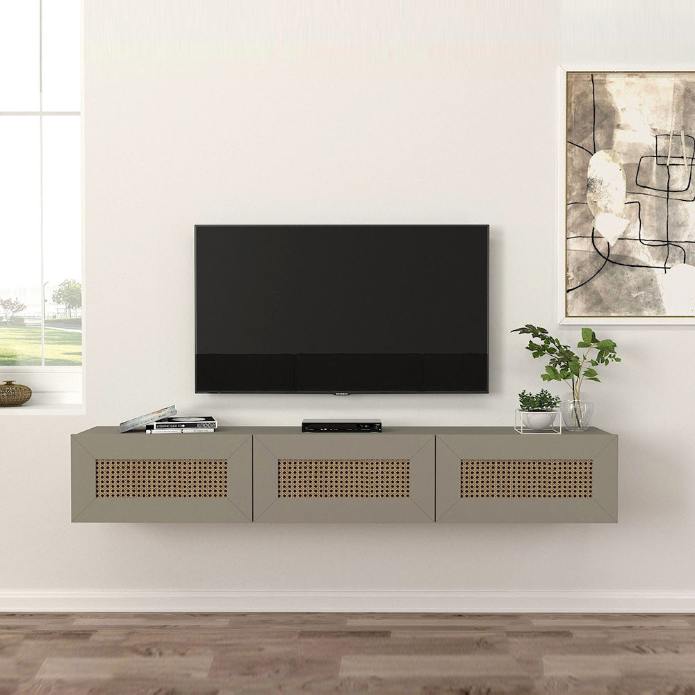 Meuble TV à design suspendu DIMONA 180 cm - Gris argenté à motifs - Meublin.ma Meuble TV Meublin.ma