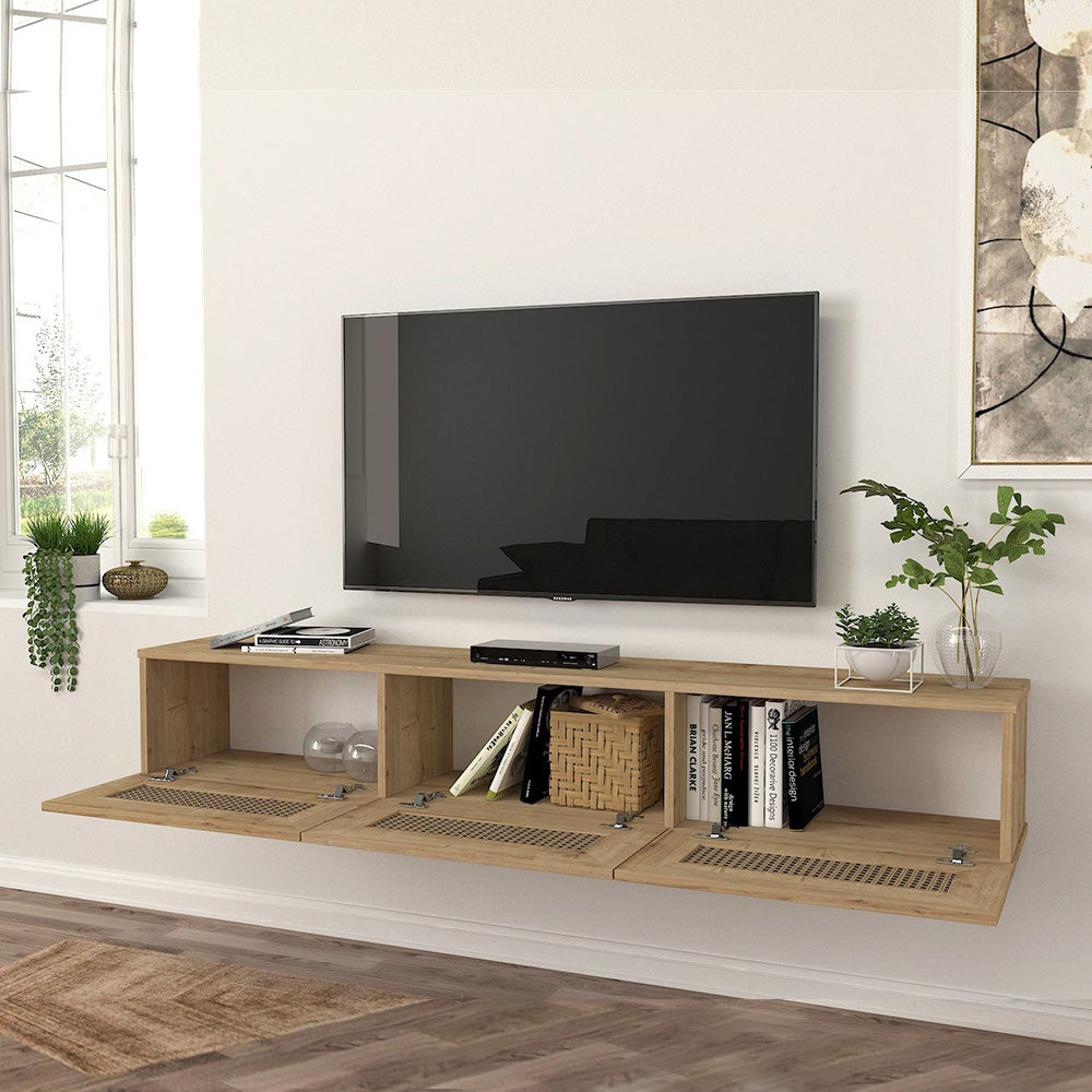 Meuble TV à design suspendu DIMONA 180 cm - Chêne à motifs - Meublin.ma Meuble TV Meublin.ma