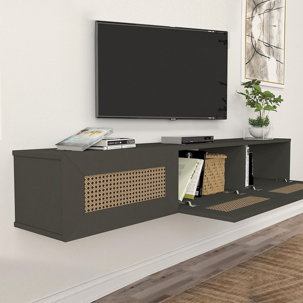 Meuble TV design suspendu DIMONA 180 cm - Gris anthracite à motifs - Meublin.ma Meuble TV Meublin.ma