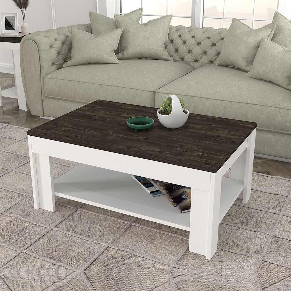 Table basse moderne pour séjour DONE 90 cm - Blanc et noir brûlé - Meublin.ma table basse Meublin.ma