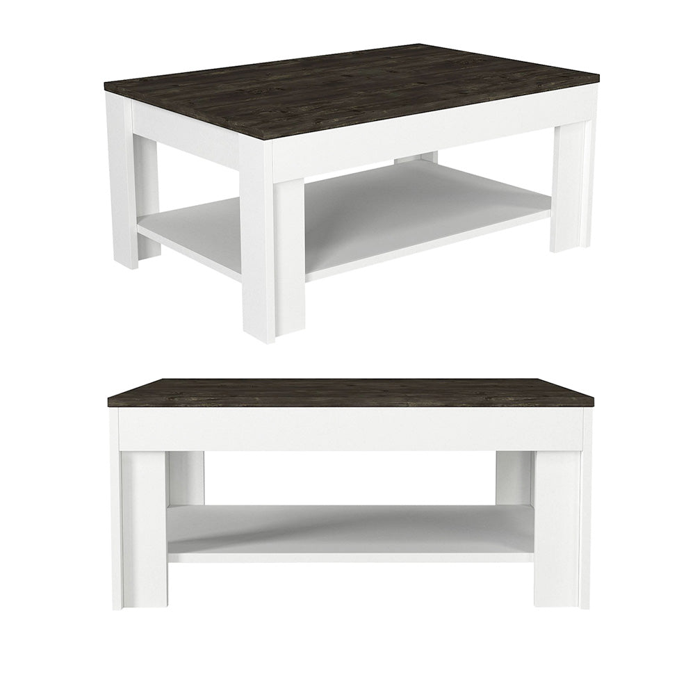Table basse moderne pour séjour DONE 90 cm - Blanc et noir brûlé - Meublin.ma table basse Meublin.ma