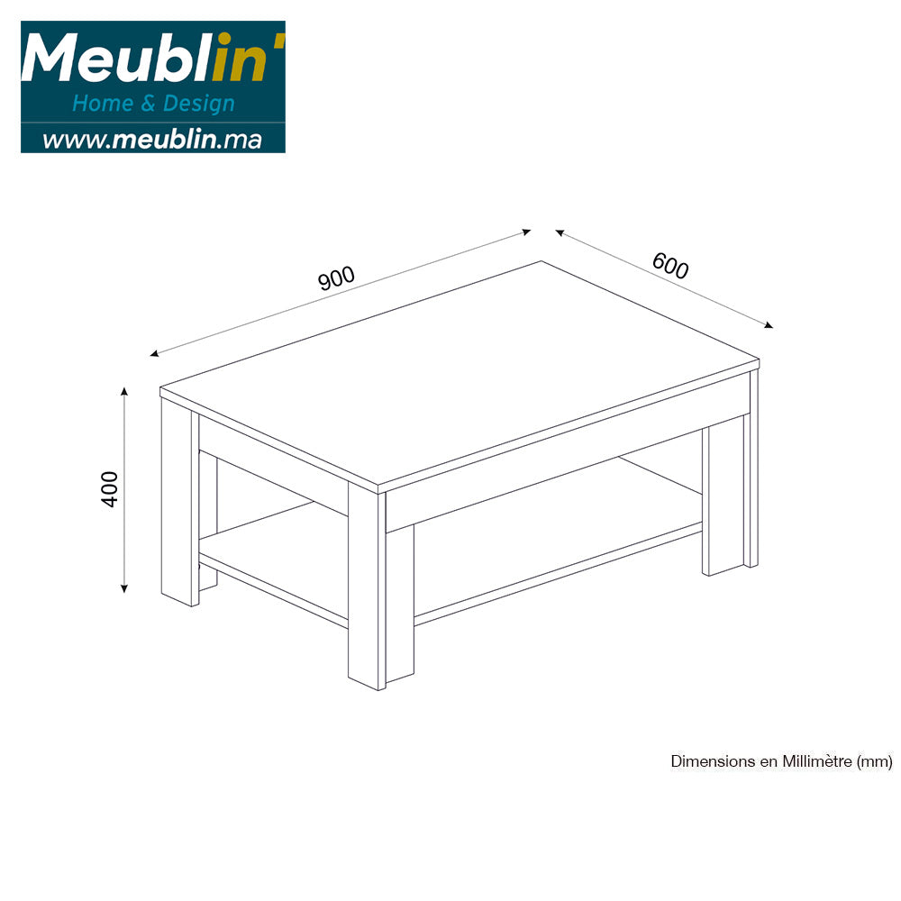 Table basse moderne pour séjour DONE 90 cm - Blanc et noir brûlé - Meublin.ma table basse Meublin.ma