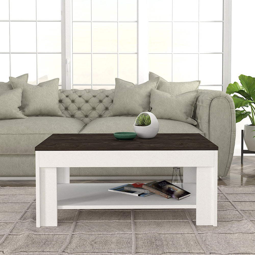 Table basse moderne pour séjour DONE 90 cm - Blanc et noir brûlé - Meublin.ma table basse Meublin.ma