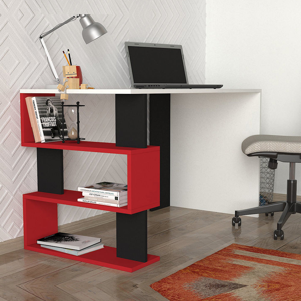 Bureau de travail moderne ELBA 120 cm - Blanc rouge et noir - Meublin.ma bureau de travail Meublin.ma