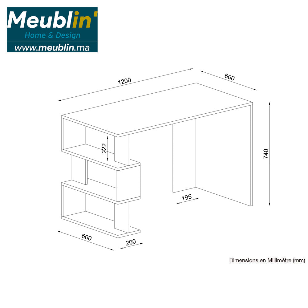 Bureau de travail moderne ELBA 120 cm - Blanc rouge et noir - Meublin.ma bureau de travail Meublin.ma