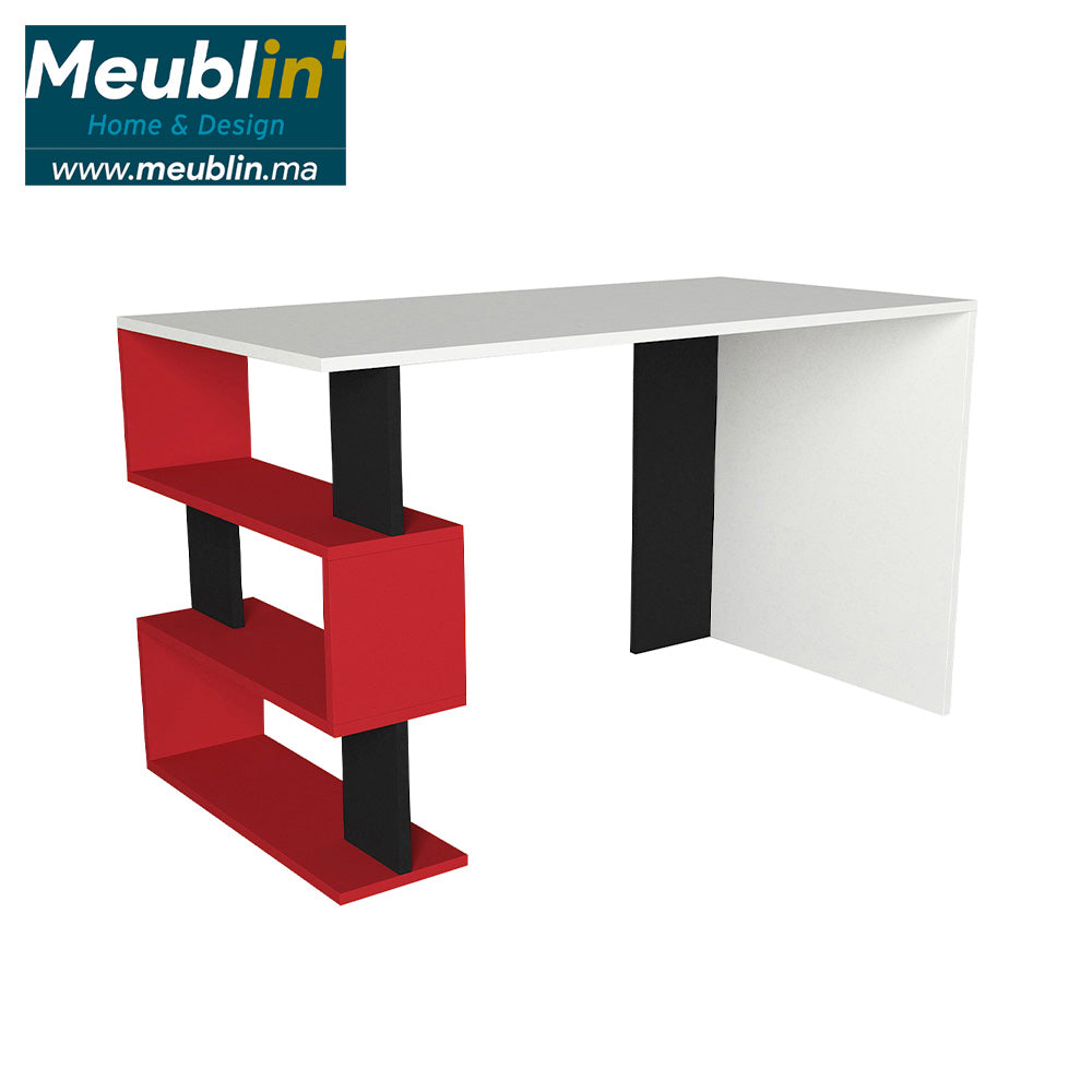 Bureau de travail moderne ELBA 120 cm - Blanc rouge et noir - Meublin.ma bureau de travail Meublin.ma