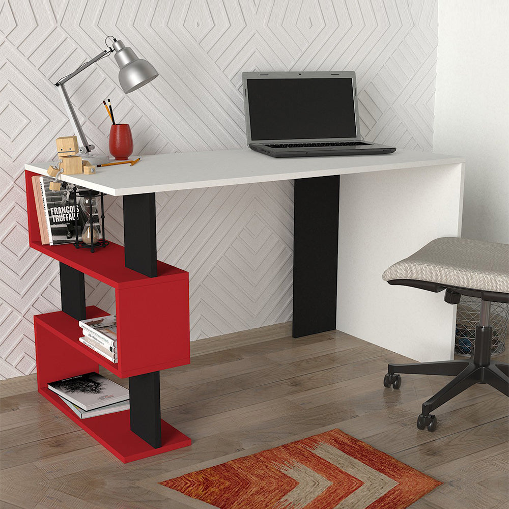 Bureau de travail moderne ELBA 120 cm - Blanc rouge et noir - Meublin.ma bureau de travail Meublin.ma