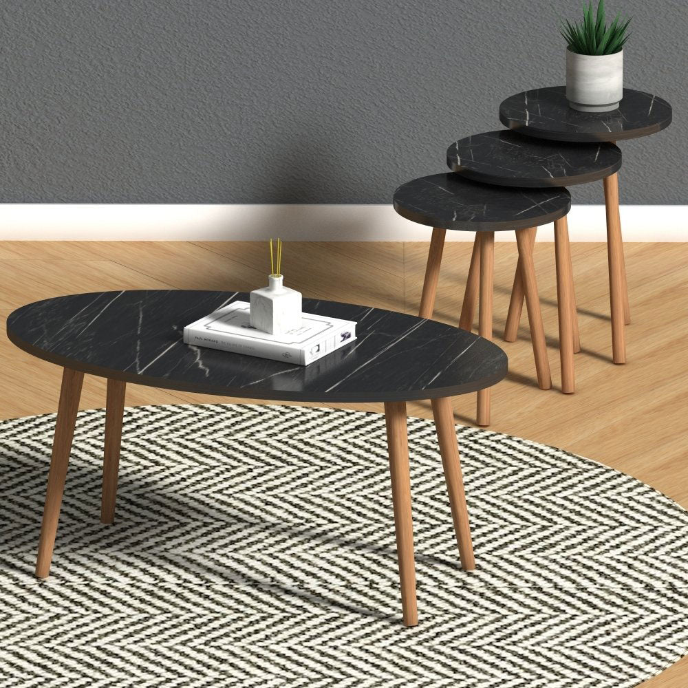 Set de 4 Tables pour séjour ou bureau - Effet marbré et noyer - Meublin.ma Meublin.ma